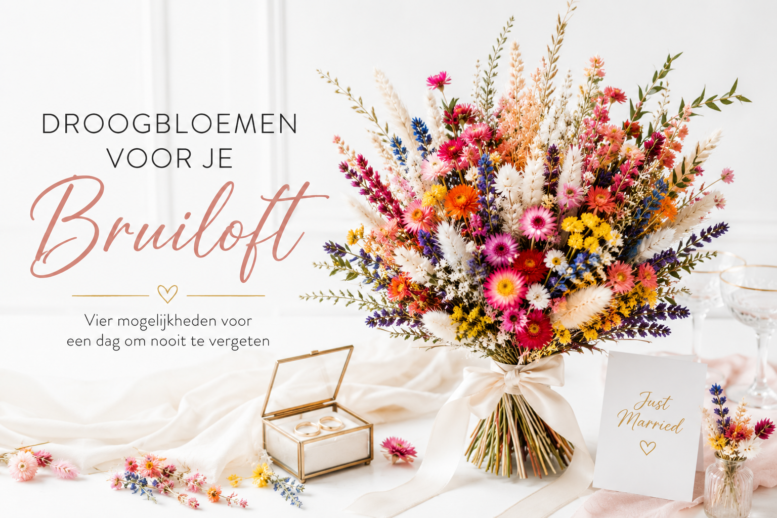 Droogbloemen voor je bruiloft — 4 mogelijkheden voor een tijdloze trouwdag