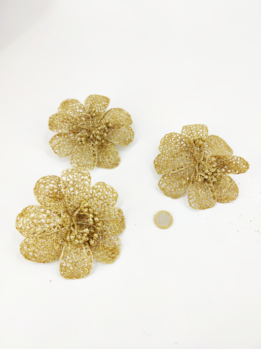 Fleur clip pailleté d'or II 11-12 cm 3 pcs.