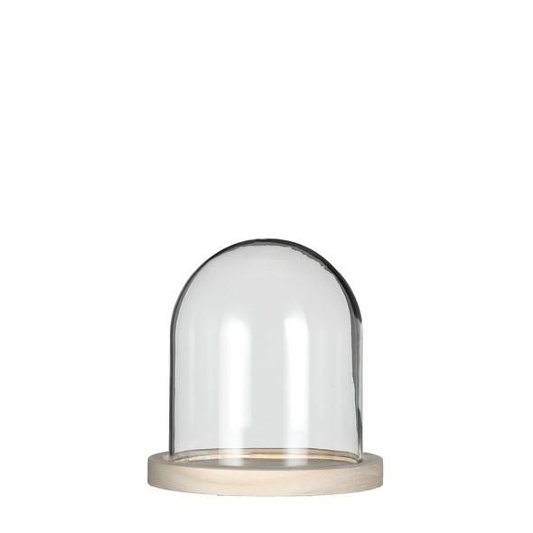 Glass Bell Jar with Wooden Base H 13 cm Ø 12 cm