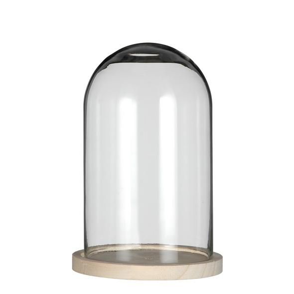 Glass Bell Jar with Wooden Base H 21 cm Ø 14 cm