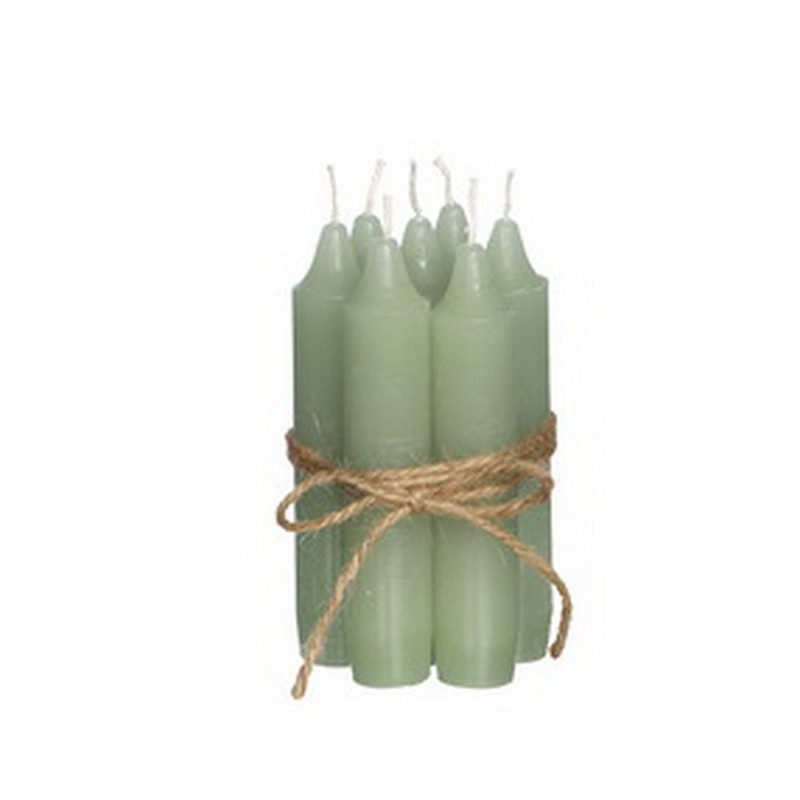 Taper candle dusty green H 11 cm Ø 17mm set 7 p.
