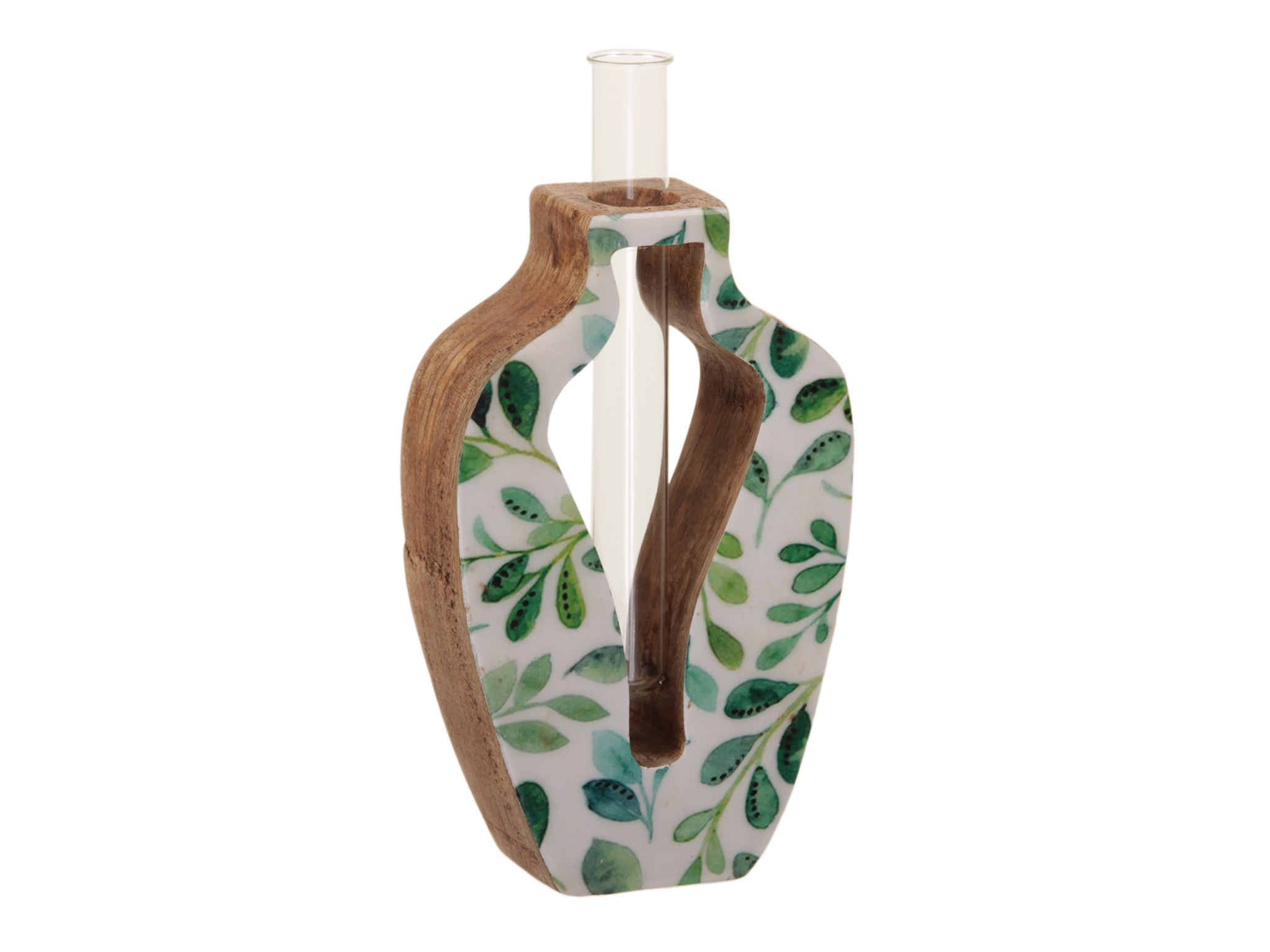 Vase en bois en céramique avec pipette forme bouteille 10x16 cm