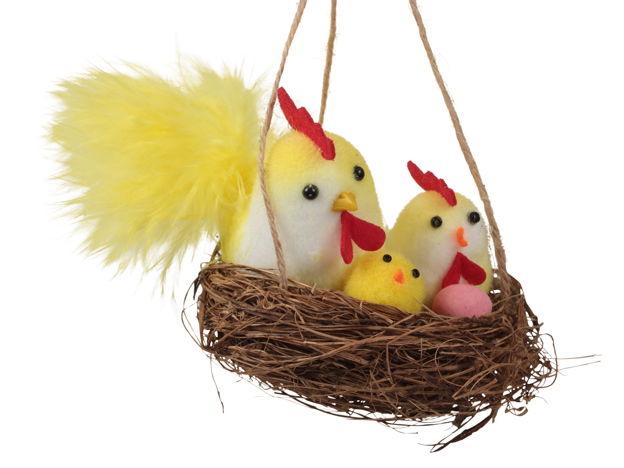 2x Nest met 2 kippen ⌀ 7.5 cm hangend geel