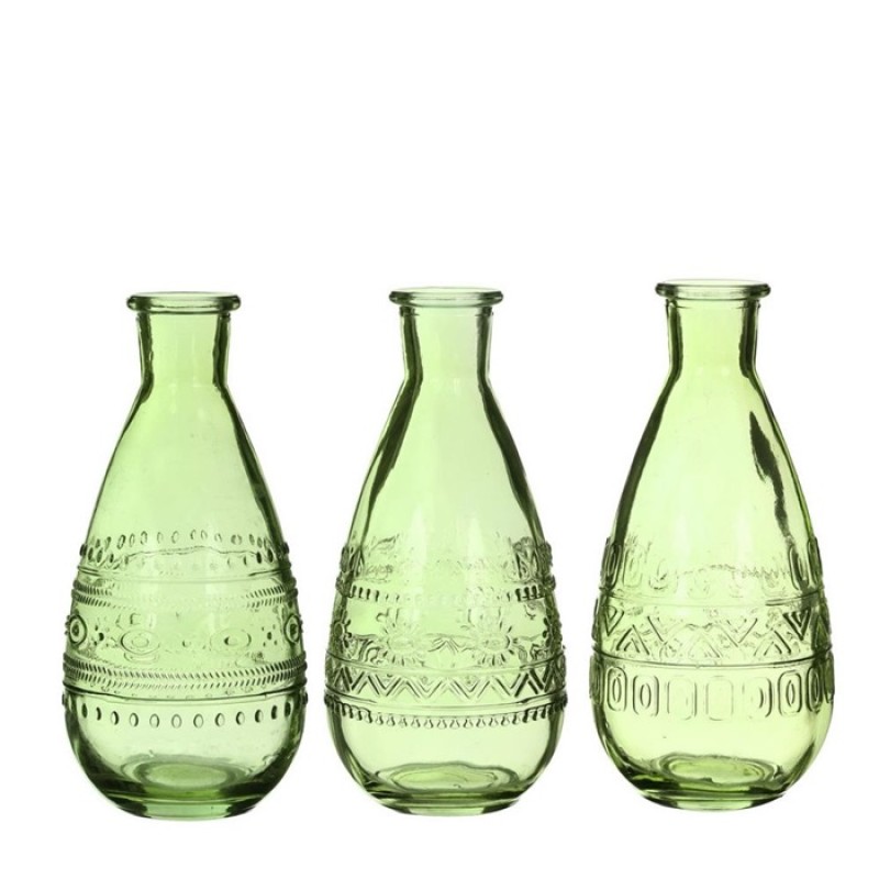 Gekleurde glazen fles rome groen Ø7,5 h.15,8 cm
