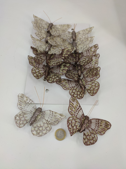 Schmetterling 10x8 cm mit clipkupfer und cream glitter 12 St.