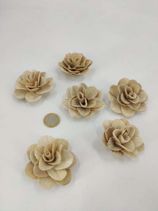 Wooden roses 6 cm 6 p. natural