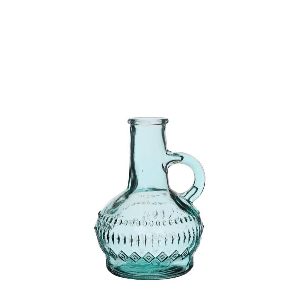 Gekleurde glazen fles lille blauw Ø7 h.10 cm p.st. (verpakt per 12)