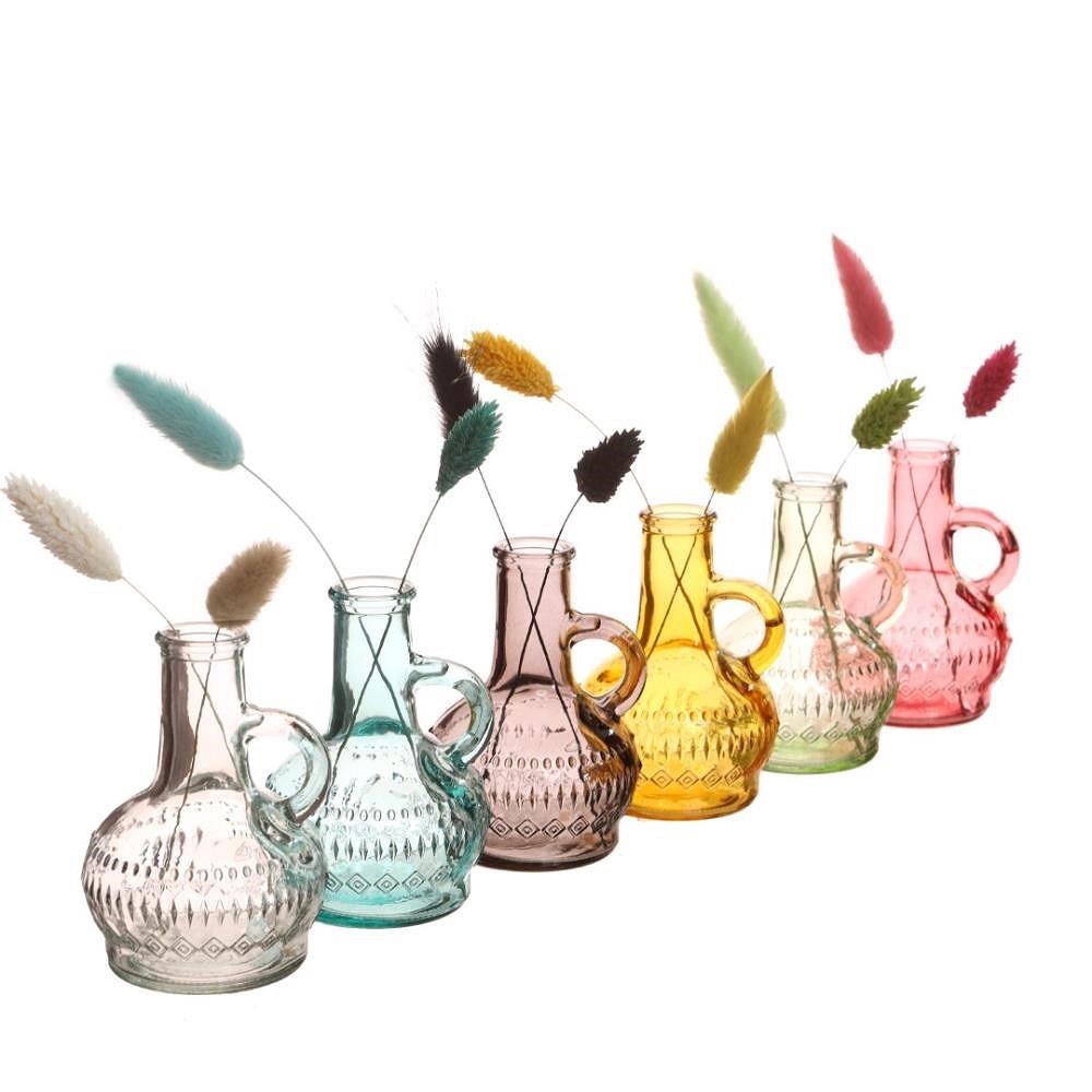 Gekleurde glazen fles lille oker Ø7 h.10 cm p.st. (verpakt per 12)
