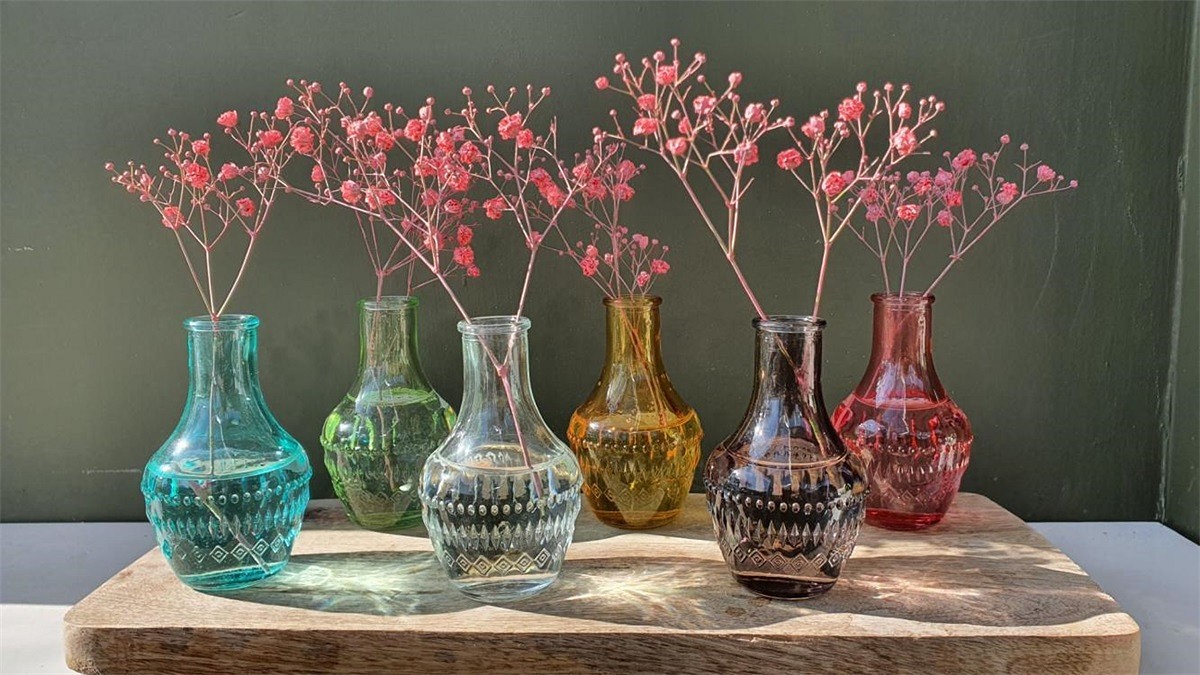 Gekleurde glazen fles milano roze Ø6 h.10 cm