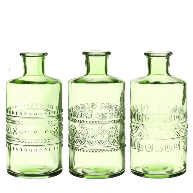 Gekleurde glazen fles porto groen Ø7,5 h.14,5 cm