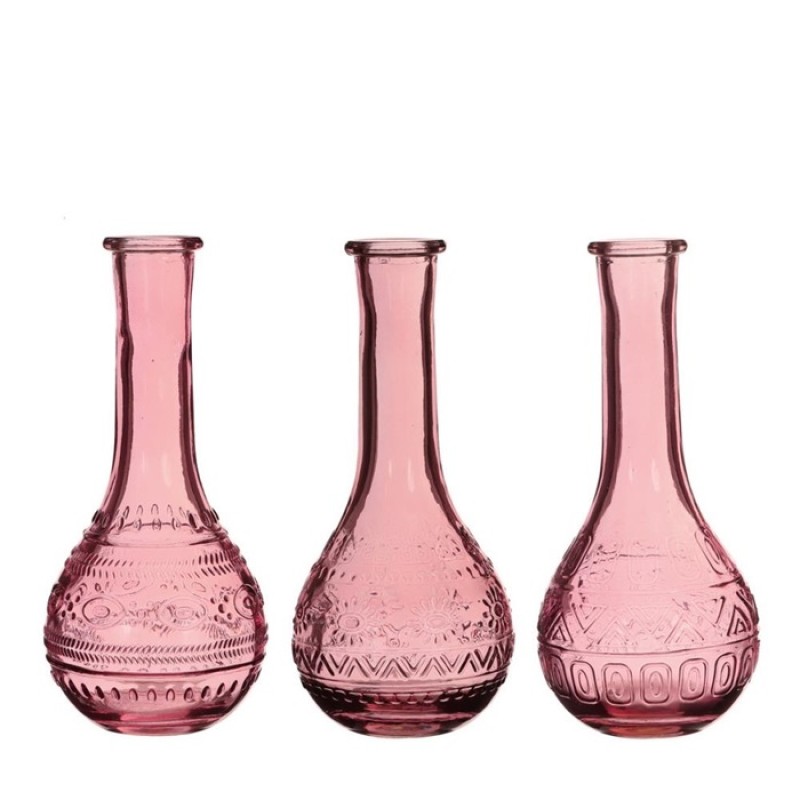 Gekleurde glazen fles paris roze Ø7,5 h.15,8 cm