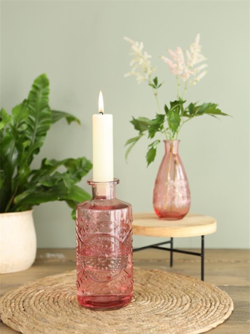 Gekleurde glazen fles berlin roze Ø9 h.21 cm