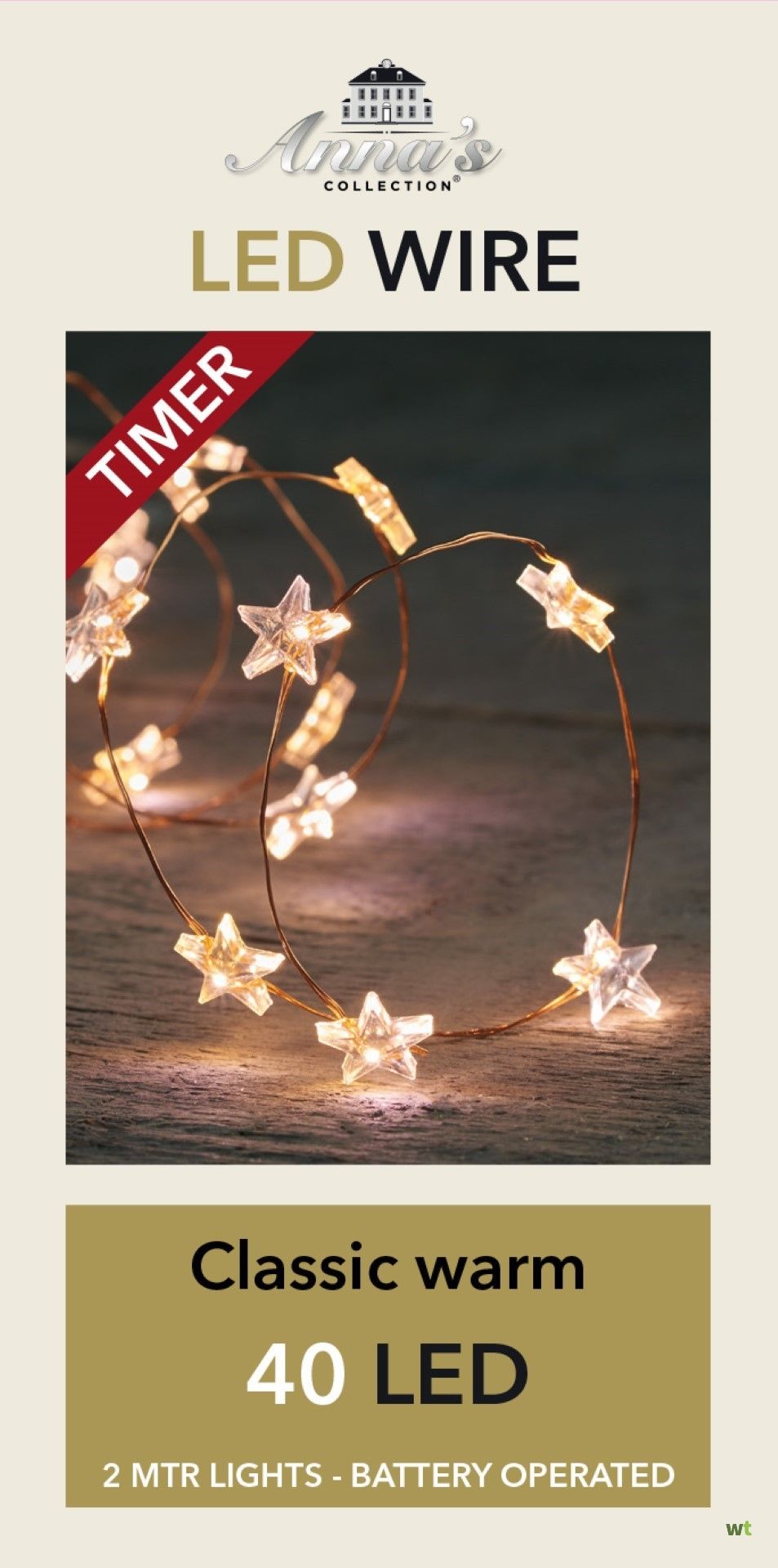 Classic warm stars LED lights 40 p. with copper wire with timer