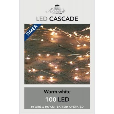 Warm white LED lights cascade 100 p. with timer