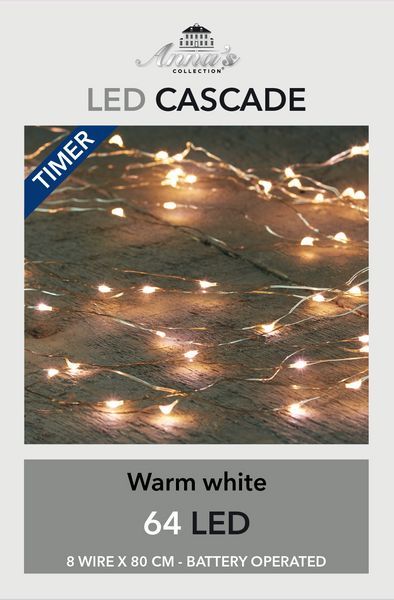 Warm white LED lights cascade 64 p. with timer