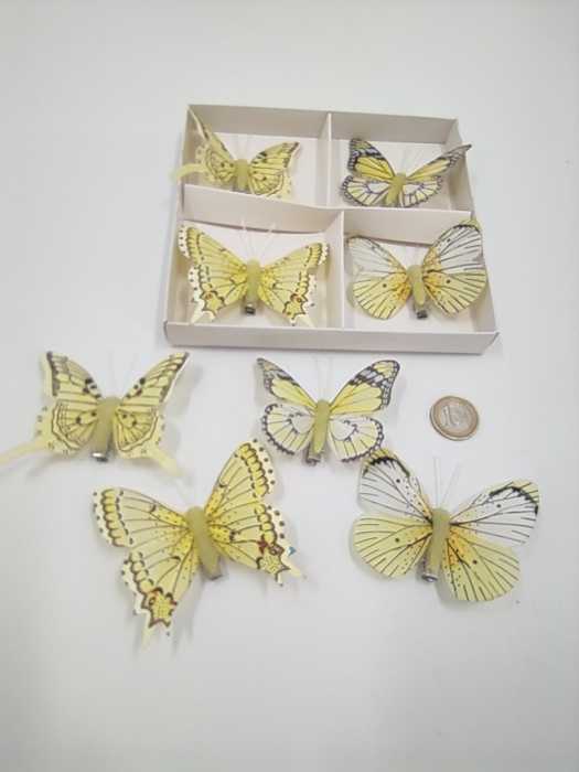 Butterflies 8 cm with clip yellow 8 p.