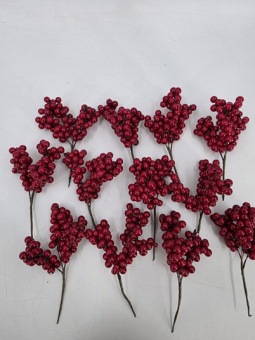 Red berries on branch big 12 pcs. 