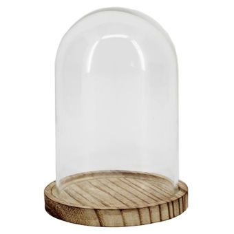 Glazen Stolp met Houten Sokkel H13 D9.5 cm