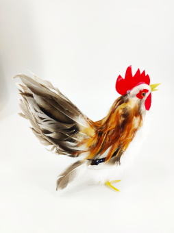 Coq (debout) 25 cm avec de vraies plumes