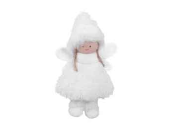 Christmas angels white furred 12 cm 2 p.