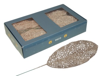 Glitter leaves on wire champagne 12 pcs.