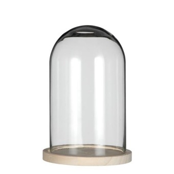 Cloche en verre avec socle en bois H 21 cm Ø 14 cm