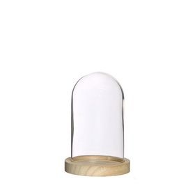 Cloche en verre avec socle en bois H 15 cm Ø 10 cm