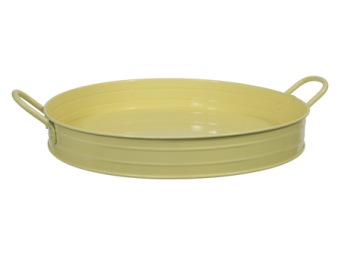 Metalen schaal met handvat geel Ø36x6 cm