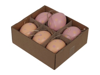 Hangende eieren met stippen 6 cm roze/oranje