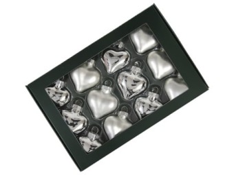 Weihnachtskugeln aus Glas Heart 40 mm 12 St. silver combi
