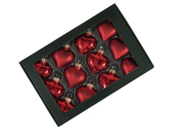 Kerstballetjes in glas hart 40 mm 12 st. red combi