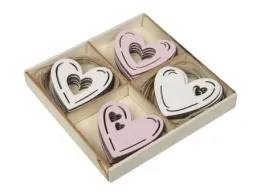 Houten hartjes 4 ass. roze 6x6 cm 20 st.