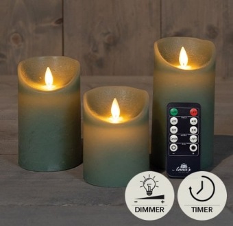 LED Kaars Rustiek Wax Jade Groen Set Van 3
