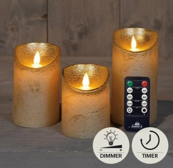 LED Kaars Rustiek Wax Goud Set Van 3