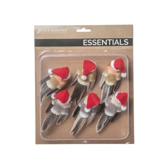 Birds Xmas orange 9 cm with real feathers on clips 6 pcs.