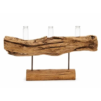 Boomstronk op pootjes met 3 vaasjes voor bloemschikken en decoratie