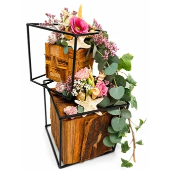 DIY pakket dubbele kubus metal met bananenblad rol, schelpen en zeesterren- bloemschikmateriaal dentergem