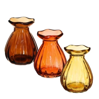 Gekleurde Glazen Vaasjes Fleur Oranje Bruin 3 st.