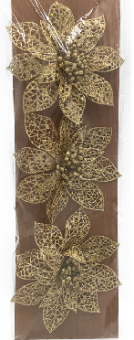 Blume Clip Glitter Gold  11-12 cm 3 Stk.