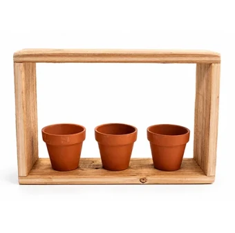 Houten frame met 3 terracotta potjes - Dentergem - bloemschikmateriaal
