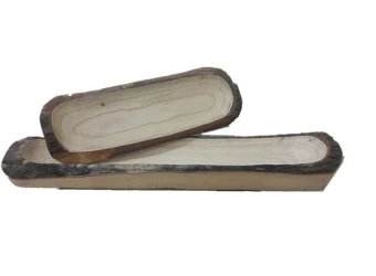 Houten schaal rechthoek met schors 37 x 14 x 5 cm