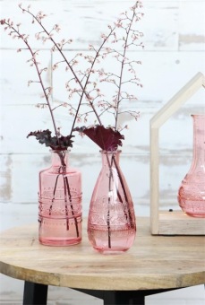 Gekleurde glazen fles rome roze Ø7,5 h.15,8 cm