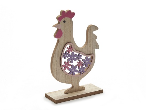 Coq en bois avec fleurs 20 cm