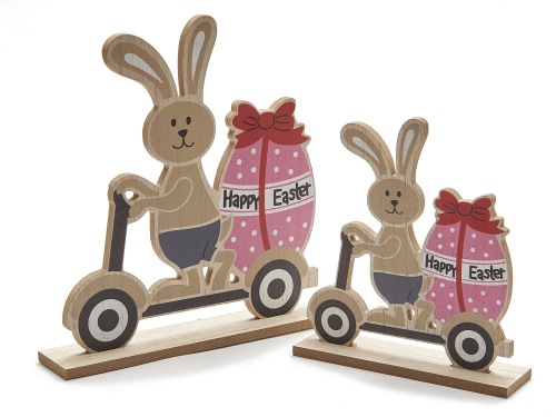 Joyeux lapin de Pâques sur un scooter 27 cm