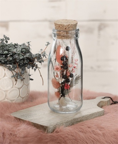 Table vase milkbottle H14 cm D 6 cm with cork cap