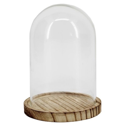 Glazen Stolp met Houten Sokkel H13 D9.5 cm