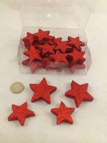 Glittersterretjes D 4/5 cm rood 24 st.