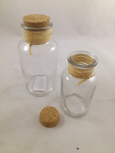 Glass bottle with cork cap H16 cm D 8 cm