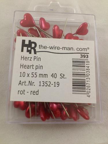 Heart colored pins 10 mm 40 p. red
