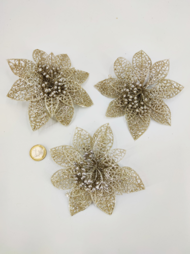 Fleur clip pailleté champagne II 11-12 cm 3 pcs.